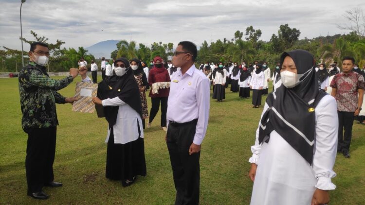 SERAHKAN SK—Plh Bupati Limapuluh Kota Widya Putra menyerahkan SK PPPK kepada perwaakilan PNS.