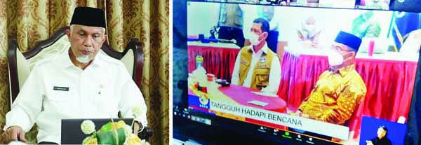 Gubernur Terima Penghargaan dari BNPB, Sumbar Terbaik dalam Penanggulangan Bencana 1 TERIMA PENGHARGAAN— Gubernur Sumbar, Mahyeldi Ansharullah, menerima penghargaan dari Kepala BNPB, Doni Monardo, saat Rapat Koordinasi Nasional Penanggulangan Bencana Tahun 2021, melalui video conference, Rabu (10/3).