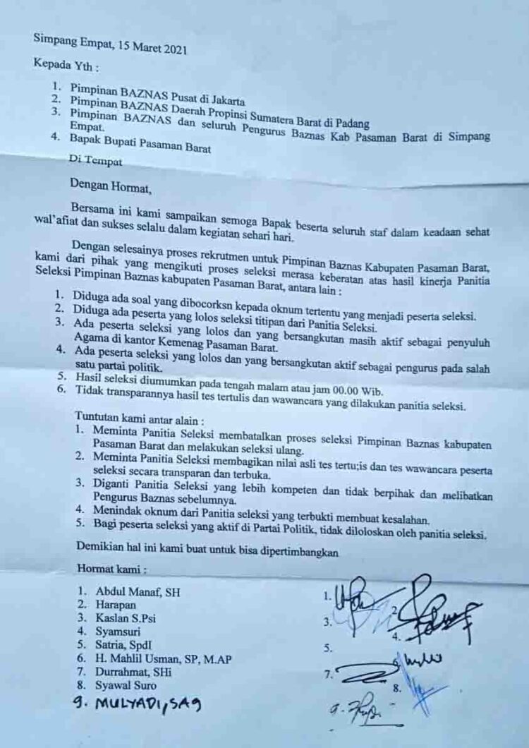 Diduga Ada Permainan, Peserta Pansel Baznas Layangkan Surat 1 Diduga Ada Permainan, Peserta Pansel Baznas Layangkan Surat