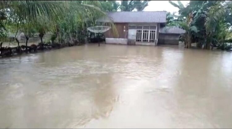 BANJIR— Rumah-rumah warga terendam banjir yang disebabkan Sungai Batang Tapan meluap.