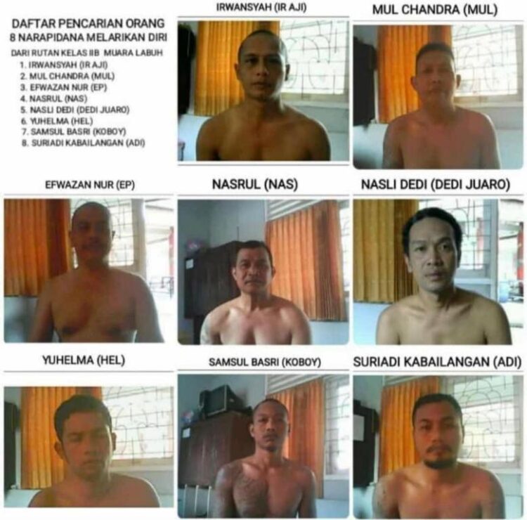 DPO-Inilah para penghuni Rutan Kelas II B Muara Labuh, Solsel yang kabur sejak Kamis (29/4) dan masih diburu petugas. Polda Sumbar sudah menetapkan masuk DPO.