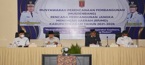 Bupati Agam Dr H Andri Warman membuka Musyawarah Rencana Pembangunan (Musrenbang) Rencana Pembangunan Jangka Menengah Daerah (RPJMD) Kabupaten Agam tahun 2021-2026 di aula Bappeda Agam, Rabu (2/6).