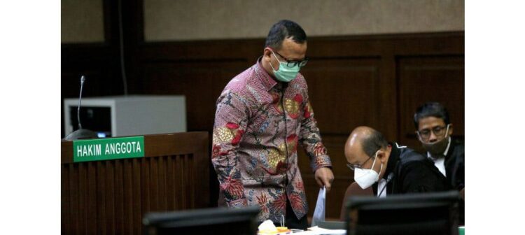 JALANI SIDANG— Mantan Menteri Kelautan dan Perikanan (KKP) Edhy Prabowo saat menjalani sidang di Pengadilan Negeri Tindak Pidana Korupsi (Tipikor) Jakarta.