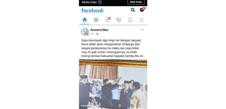 SCREENSHOT— Curhatan akun facebook Sekda Amasrul yang sempat menjadi viral.