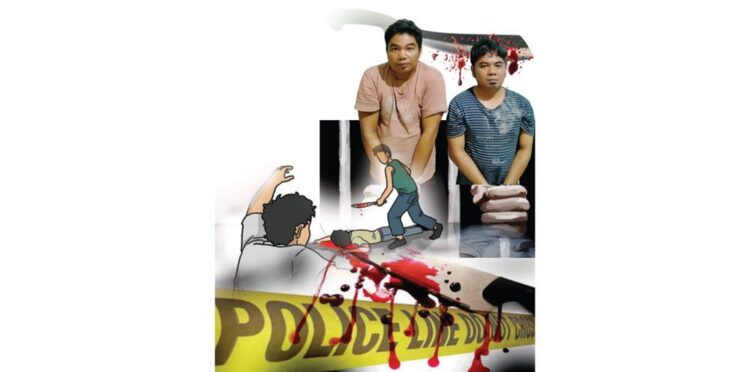 BACOK PAMAN— Kakak beradik, Armin (37) dan Suandi (31) diamankan Polisi usai membacok pamannya hingga tewas.