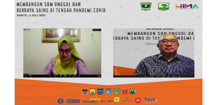 HIMA MM FE Unand mengadakan Webinar dengan tema Membangun SDM Unggul dan Berdaya Saing di tengah Pandemi Covid 19 pada Sabtu ( 3/7).
