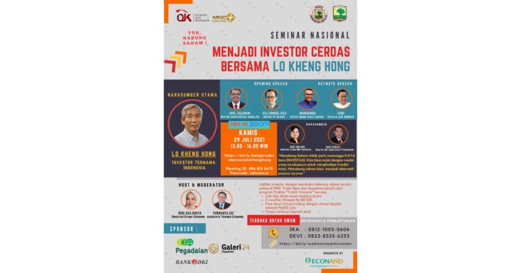 Bertemakan kiat menjadi investor cerdas, webinar nasional yang diprakasai oleh Ikatan Alumni Fakultas Ekonomi Universitas Andalas (IKAFE Unand) bersama PT Fajar Eka Utama Andalan (Econand) menghadirkan Lo Kheng Hong sebagai narasumber utama.
