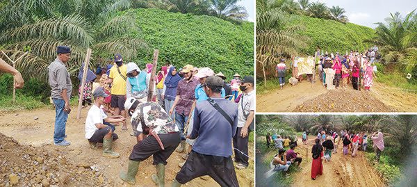 BLOKADE JALAN— Warga Nagari Sipangkur, Kecamatan Tiumang, memblokade jalan menuju perkebunan pengolahan kelapa sawit milik PT Sawit Andalas Kencana (PT SAK).