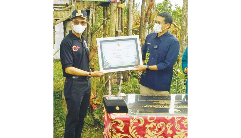 Bupati Lima Puluh Kota terima piagam penghargaan kategori sebagai Kabupaten dengan peserta de1sa wisata terbanyak ADWI 2021