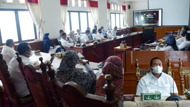 Sekretaris Daerah (Sekda) Kota Pariaman, Yota Balad ikuti kick off evaluasi SAKIP-RB-ZI tahun 2021 yang diselenggarakan oleh Kementerian Pendayagunaan Aparatur Negara dan Reformasi Birokrasi (Kemen PAN RB) secara virtual, kemarin.