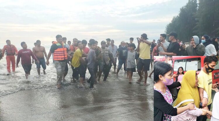 Pantai Pasir Jambak Makan Korban, Terseret Ombak, Satu Tewas dan Satu Hilang 1 EVAKUASI— Tim SAR gabungan dibantu masyarakat mengevakuasi para korban hanyut di Pantai Pasir Jambak usai ditemukan. Sementara, keluarga menangis histeris.