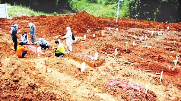 Daftar Daerah dengan Jumlah Kematian Akibat COVID-19 Terbanyak 1 PEMAKAMAN—Terlihat lokasi pemakaman yang penuh dengan jenazah para penderita Covid-19.