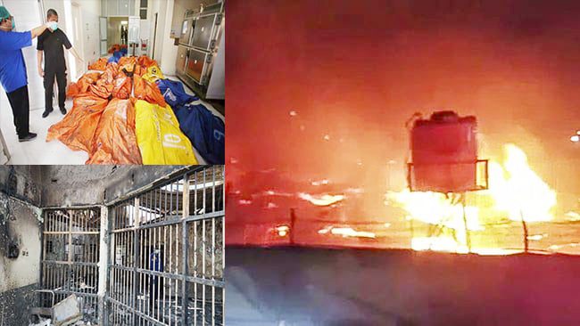 KEBAKARAN— Kebakaran yang membakar Blok C 2 Lapas Dewasa Tangerang Klas 1 A, Provinsi Banten, menewaskan 41 narapidana.