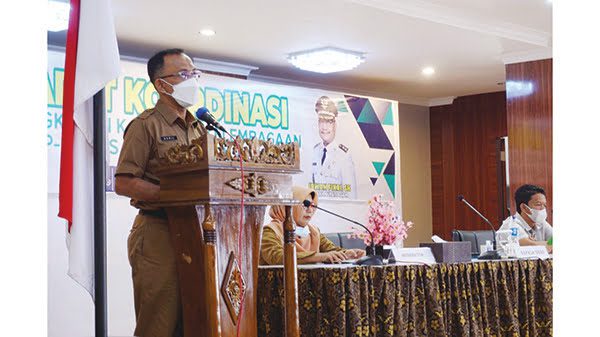 RAKOR—Pemkab Agam menggelar rapat koordinasi dalam peningkatan kapasitas sumber daya manusia KP-SPAMS.