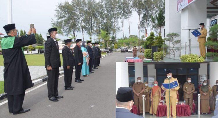 PELANTIKAN—Wali Kota Pariaman H Genius Umar saat melantik 10  orang pejabat di wilayah kerjanya, kemarin.