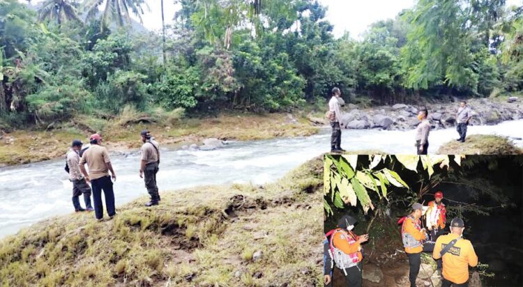 MENYISIRI— Petugas gabungan melakukan penyisiran untuk mencari keberadaan bocah 10 tahun yang hilang di sungai.