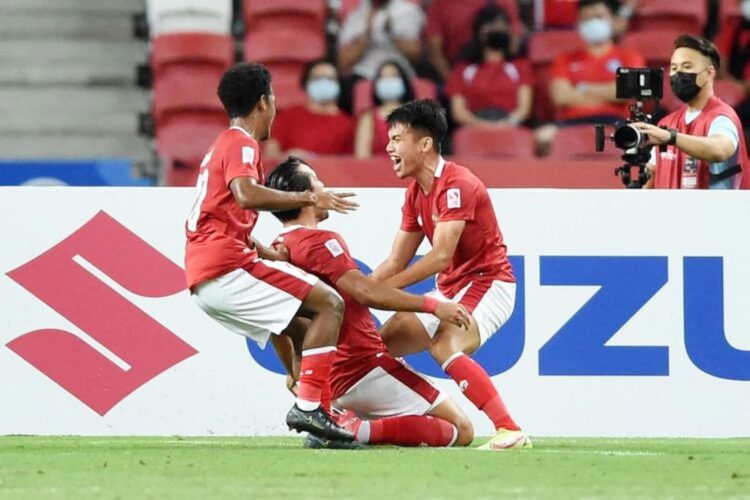 Final Piala AFF 2020, Timnas Indonesia vs Thailand 1 SELEBRASI— Timnas Indonesia selebrasi usai mencetak gol ke gawang lawan saat berlaga pada Piala AFF 2020.