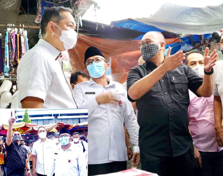 TINJAU PASAR RAYA— Anggota DPR RI Andre Rosiade dan Wako Hendri Septa mendampingi Menteri Perdagangan Muhammad Lutfi, 
saat mengunjungi Pasar Raya Padang, 
beberapa waktu lalu.