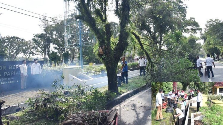 Walikota Pariaman, Genius Umar pimpin gotong royong perdana tahun 2022, bersama Aparatur Sipil Negara (ASN) di Kantor Bersama Pemerintah Kota Pariaman, Karan Aur, Kecamatan Pariaman Tengah.