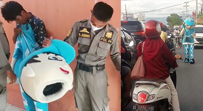PENERTIBAN— Petugas Satpol PP Padang menertibkan 8 pak ogah diamankan di Jalan By Pass, Bagindo Aziz Chan, Aia Pacah, Kecamatan Koto Tangah, Selasa (25/1), karena sudah meresahkan pengguna jalan. Selain pak ogah, satu pengemis dan dua badut di simpang Tinju juga diamankan dan dibawa ke Mako Satpol PP.