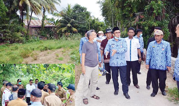 TINJAU LOKASI— Wako Padang Hendri Septa anggota DPRD saat meninjau lokasi tanah yang dihibahkan keluarga besar Suku Melayu, dan menyebut lokasi itu akan dibangun SMPN 44. Pernyataan wako itu membuat 
warga Pauh kecewa.