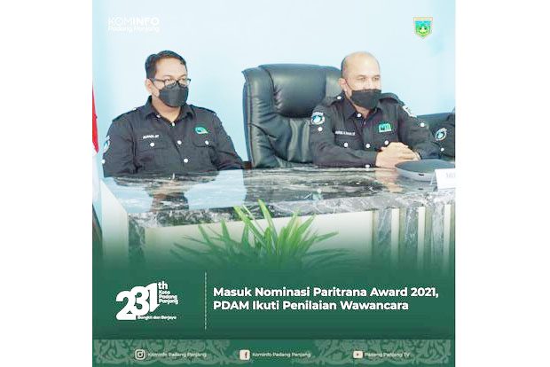 Masuk Nominasi Paritrana Award 2021, PDAM Padangpanjang Ikuti Penilaian Wawancara 1 Berhasil masuk dalam sembilan besar nominasi Penghargaan Jaminan Sosial Ketenagakerjaan (Paritrana Award) Tahun 2021 kategori Badan Usaha Skala Menengah yang diadakan Kementerian Koordiantor Pembangunan Manusia dan Kebudayaan (Kemenko PMK), PDAM Padangpanjang ikuti proses penilaian wawancara.