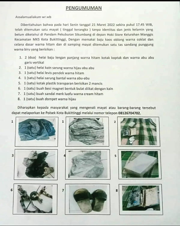 RILIS TEMUAN— Polsekta Bukittinggi merilis BB penemuan kerangka manusia 
pada senin yang lalu.