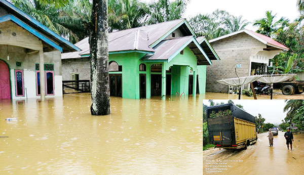 BENCANA— Banjir yang menggenangi akses jalan dan permukiman warga di Kabupaten Sijunjug.