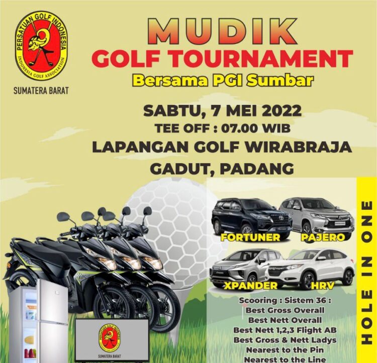 PGI Sumbar Gelar Turnamen Golf Berhadiah 4 Mobil Mewah 1 “Mudik Golf Tournament” bersama PGI Sumbar