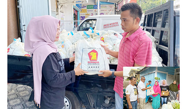 PAKET SEMBAKO—Puluhan ribu paket sembako dari Anggota DPR RI asal Sumbar, Andre Rosiade Andre Rosiade dibagikan kepada masyarakat di sejumlah kabupaten dan kota di Sumbar.