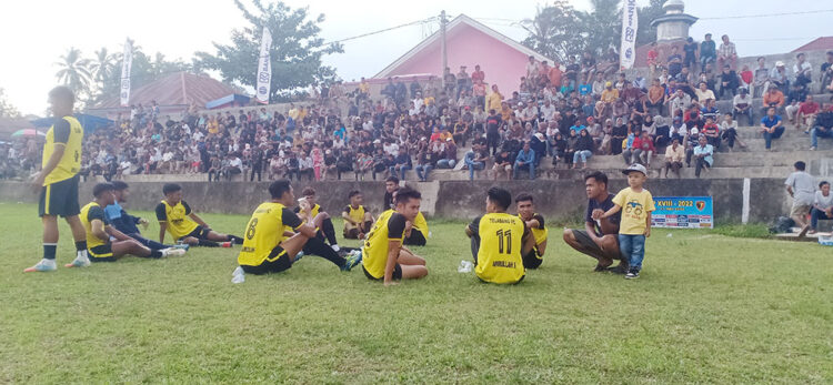 MASUK FINAL— Tim Persiju melaju menantang Rafhely FC pada kejuaraan Jordus Cup XVIII tahun 2022 di Lapangan Pulai Sungayang.