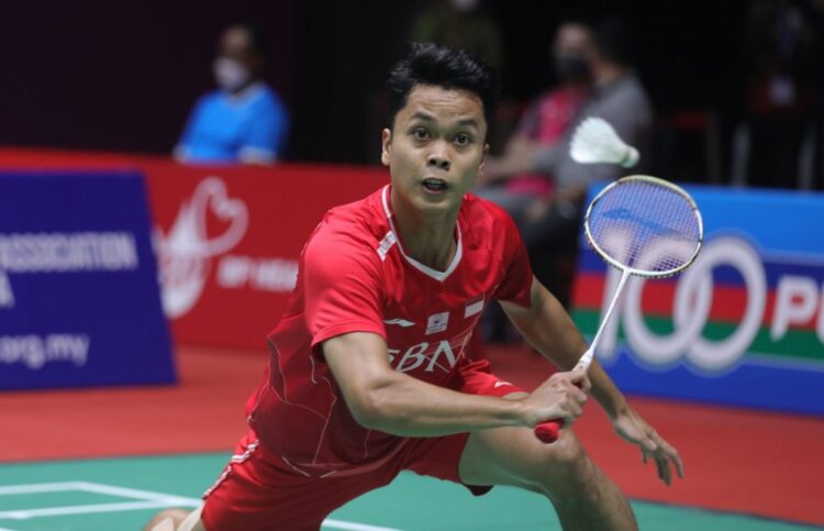Anthony Sinisuka Ginting saat berlaga di Singapore Open 2022.