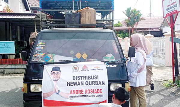 PENYALURAN SAPI KURBAN— Anggota DPR RI asal Sumbar H Andre Rosiade menyalurkan 20 ekor sapi kurban yang dibagikan ke sejumlah daerah di Sumbar pada Hari Raya Idul Adha 1443 Hijriah/2022 Masehi.