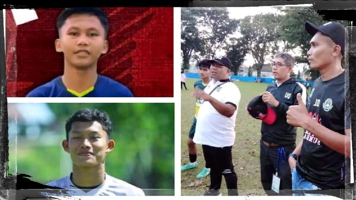 (KIRI) Ikram Al Giffari (penjaga gawang) dan Muhammad Nabil Asyura (striker) dua pemain PPLP Sumbar yang dipanggil Bima Sakti untuk memperkuat timnas U-16 di ajang AFF U-16 31 Juli hingga 12 Agustus mendatang. (KANAN) Jajaran pelatih PPLP Sumbar.