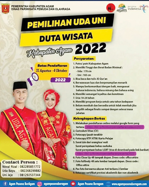 Pemilihan Uda Uni Duta Wisata Kembali Digelar Cari Sosok Inovatif dan Kreatif