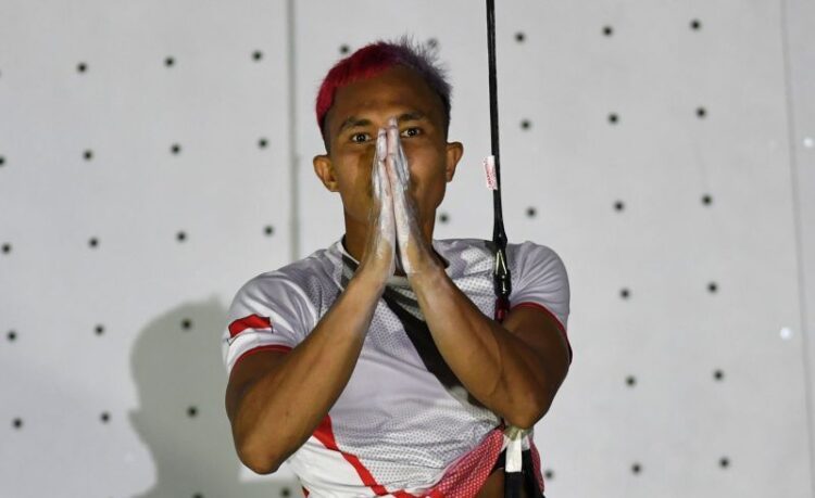 Aspar Jaelolo ketika menjuarai IFSC Climbing World Cup di Jakarta pada 24–26 September.