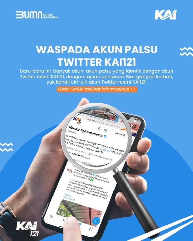 PT KAI Ajak Masyarakat Sumbar Waspada Akun Twitter Palsu 1 PT KAI Ajak Masyarakat Sumbar Waspada Akun Twitter Palsu