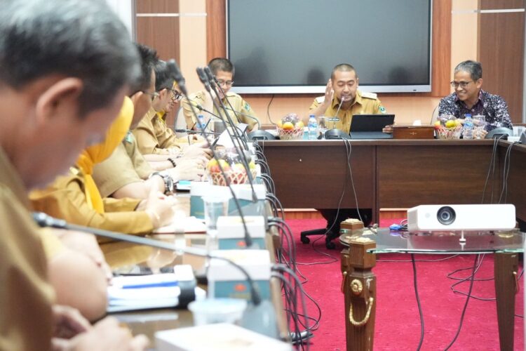 SAMBUTAN—Wakil Gubernur Audy Joinaldy didampingi  Kepala Perwakilan BPK Sumbar Arif Agus, berikan sambutan saat pertemuan.