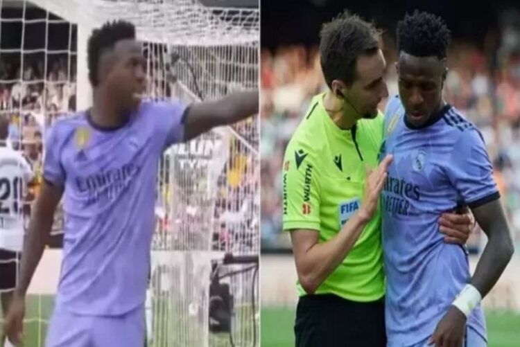 RASIS— Vinicius Junior saat mendapatkan perlakukan rasial dari fans Valencia hingga berujung kartu merah.