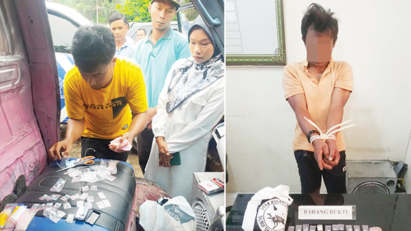 PENGEDAR SABU— Pelaku RS (29) yang diduga sebagai pengedar diringkus jajaran Satresnarkoba Polres Agam dengan barang bukti puluhan paket sabu.