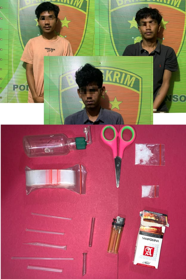 Dua Pelajar, bersama Satu Rekanya, Dibekuk Polsek Pancung, Beserta BB shabu 1 3 6