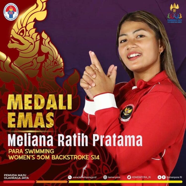 PERAIH MEDALI EMAS— Meliana Ratih Pratama, atlet asal Sijunjung yang berhasil mengharumkan nama Indonesia dengan meraih dua medali emas pada ajang ASEAN Para Games ke-12 tahun 2023 di Kamboja.