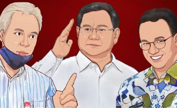 ILUSTRASI— Bakal capres Pemilu 2024, Ganjar Pranowo, Prabowo Subianto, dan Anies Baswedan.