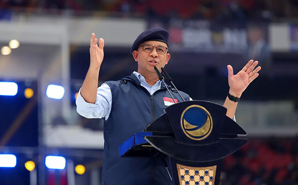 PIDATO POLITIK— Bakal calon Presiden dari Koalisi Perubahan untuk Persatuan (KPP) Anies Baswedan menyampaikan pidato politik pada.