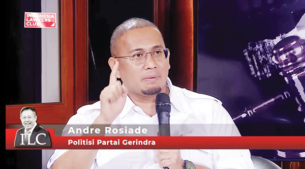 Tampil di ILC, Andre Rosiade: Prabowo Penjaga Persatuan Bangsa 1 NARASUMBER— Anggota Dewan Pembina Partai Gerindra H Andre Rosiade menjadi salah satu narasumber dalam Indonesia Lawyers Club (ILC) bertajuk “Jokowi di Simpang Jalan”, Sabtu (22/7) yang ditayangkan melalui Youtube Indonesia Lawyers Club.