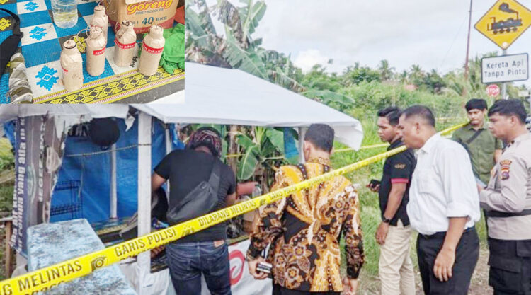 DATANGI LOKASI— Petugas kepolisian mendatangi lokasi penemuan bom ikan di Desa Apar, Kecamatan Pariaman Utara, Kota Pariaman.