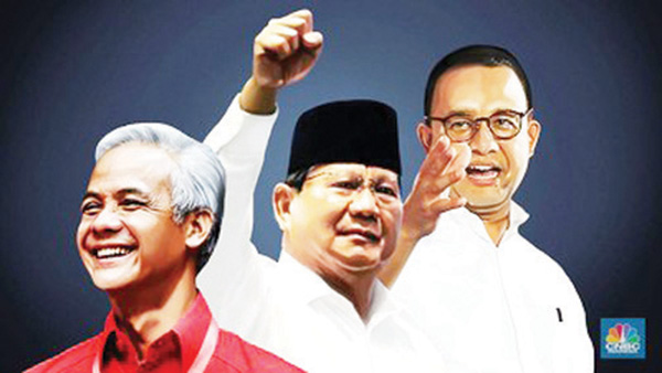 BACAPRES— Tiga bacapres 2024 Ganjar Pranowo, Prabowo Subianto dan Anies Baswedan.