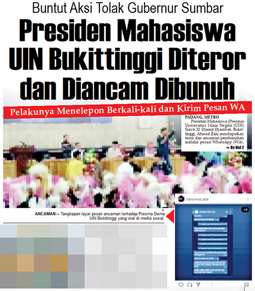 Presma UIN Bukittinggi Diancam Dibunuh, Jaringan Pembela HAM Desak Pelaku Ditangkap dan Diadili 1 04 ANCAM BUNUH