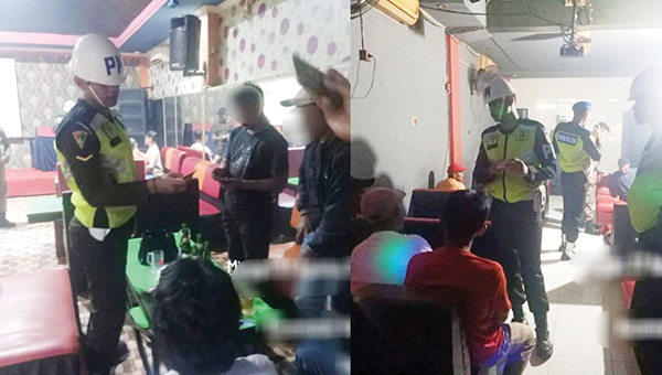 PEMERIKSAAN— Tim gabungan Pemko dan POM-AD melakukan pemeriksaan terhadap sejumlah pengunjung di tempat hiburan malam, Minggu (27/8) dinihari. Puluhan pengunjung yang tidak ada identitas digelandang ke Mako Satpol PP.