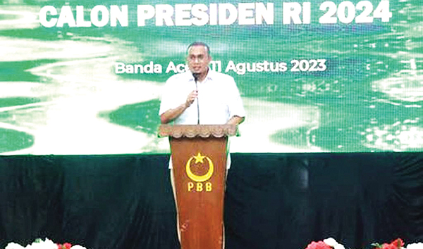 Andre Rosiade Sampaikan Salam Prabowo di Konsolidasi Pemenangan PBB 1 KONSOLIDASI PEMENANGAN— Anggota Dewan Pembina DPP Partai Gerindra H Andre Rosiade memberi sambutan saat acara konsolidasi pemenangan Pileg Partai Bulan Bintang (PBB) se-Provinsi Aceh dan pemenangan Prabowo Subianto sebagai Capres 2024.